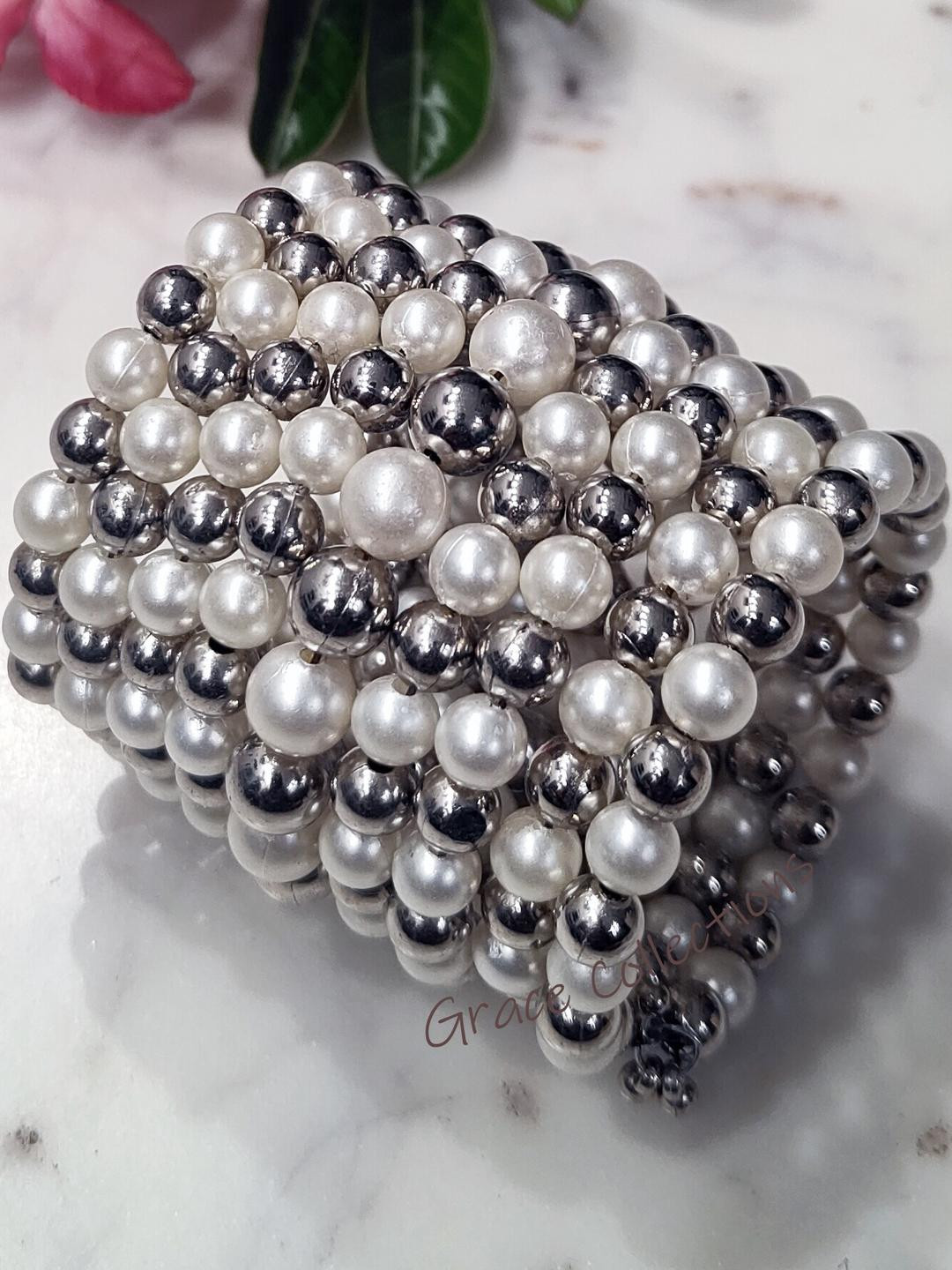 Grace Collections Silver-Plated Sterling Silver Pearls Bracelet