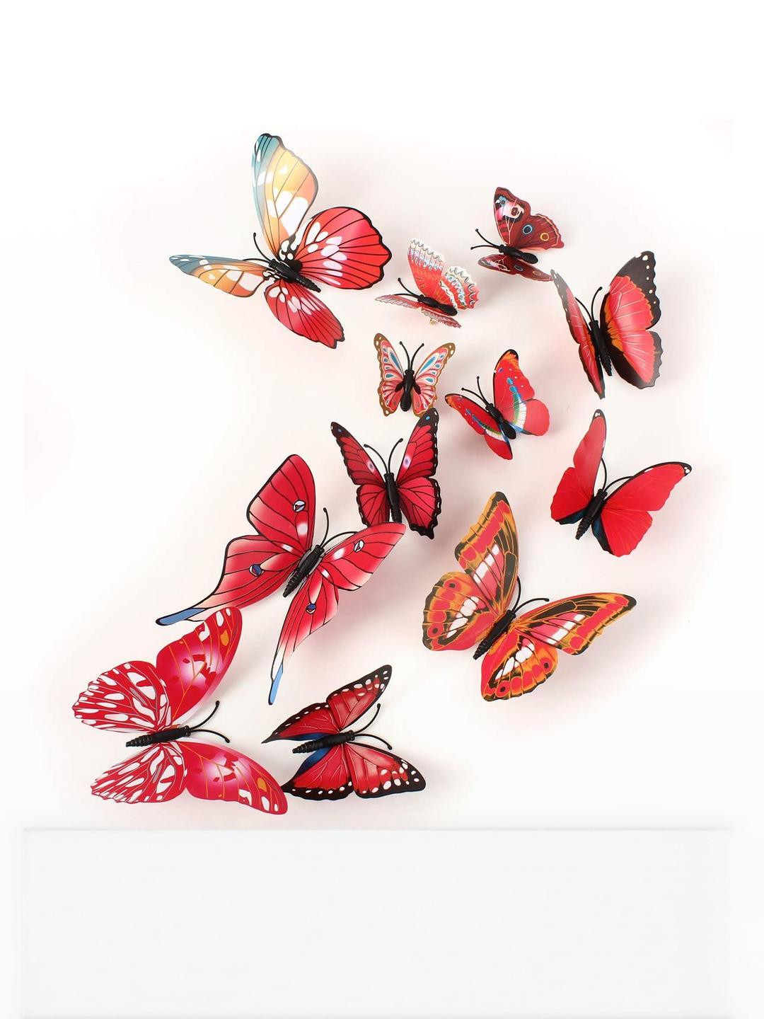 INDIAN ROYALS Pack of 12 Red 3D Magnet Butterfly Wall Sticker
