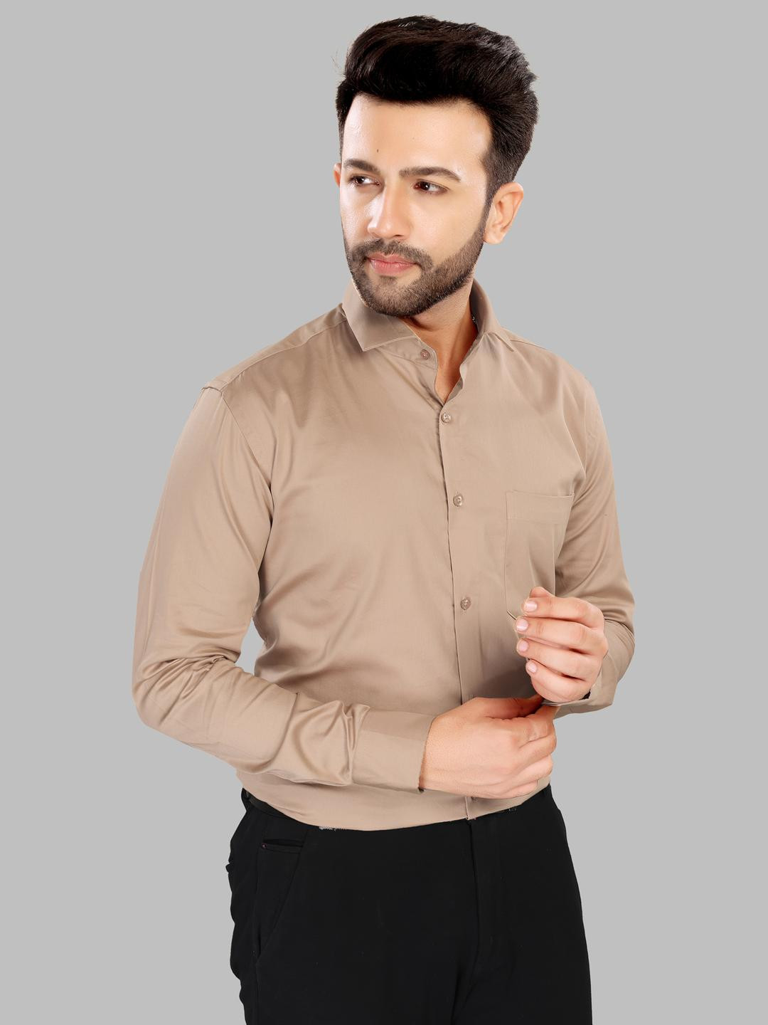 UR ETHICS Men Khaki Satin Shirts
