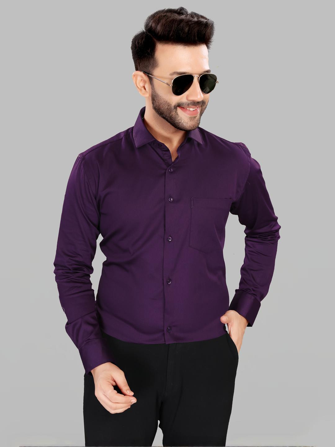 UR ETHICS Men Purple Satin Shirts