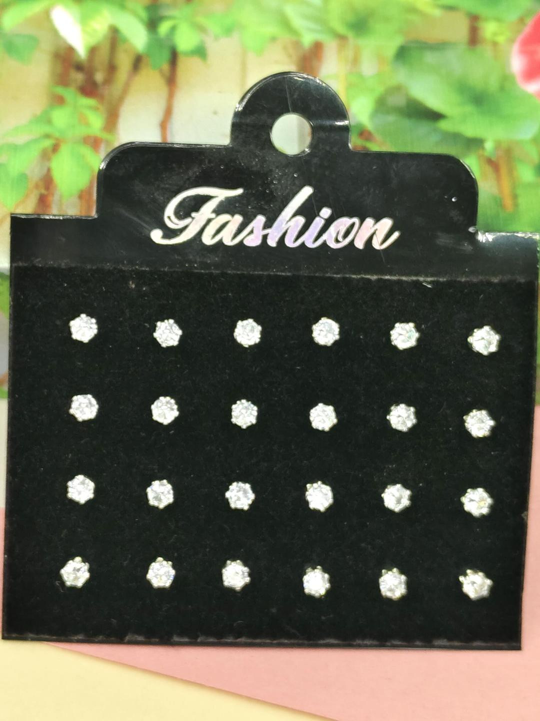 NAVJAI Gold-Toned & Clear Pair Of 12 Stone Circular Stud Earrings