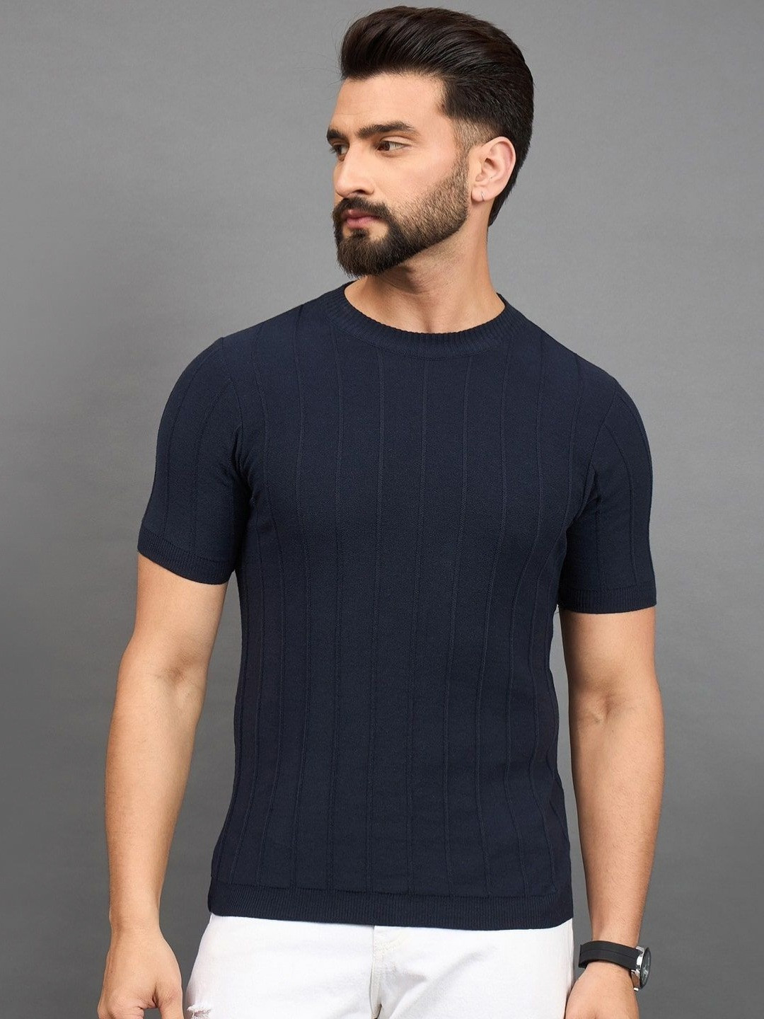 Mast & Harbour Short Sleeves Round Neck Cotton Flat Knit T-shirt