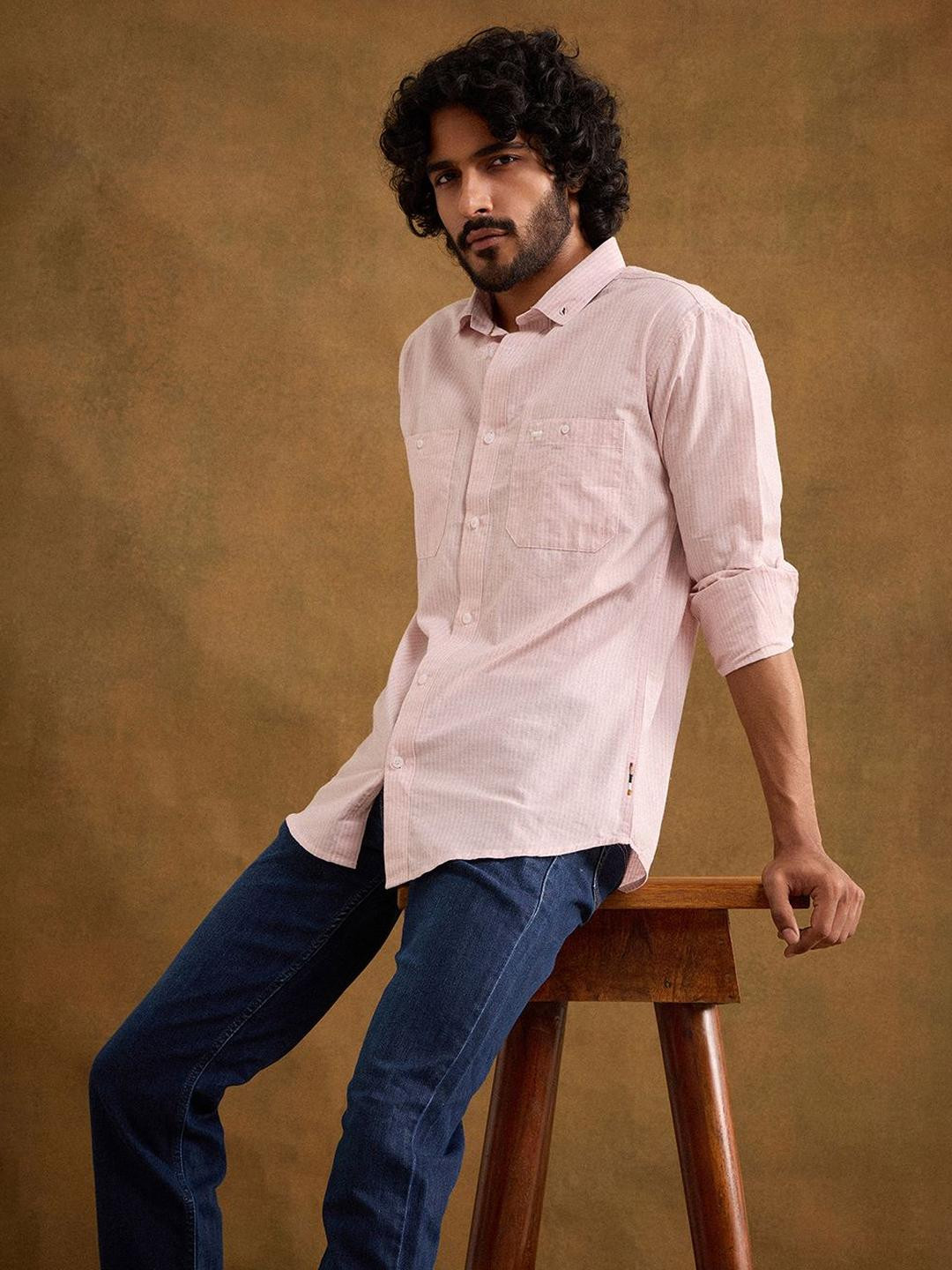 neopalms Comfort Fit Vertical Striped Button-Down Collar Cotton Casual Shirt