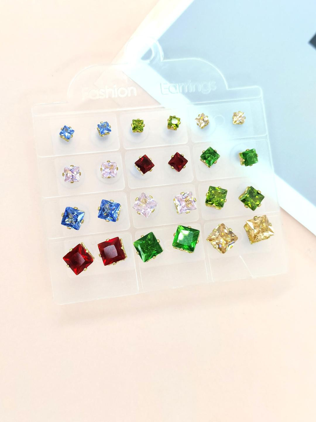 Shivarth Set of 12 Metal American Diamond Earrings