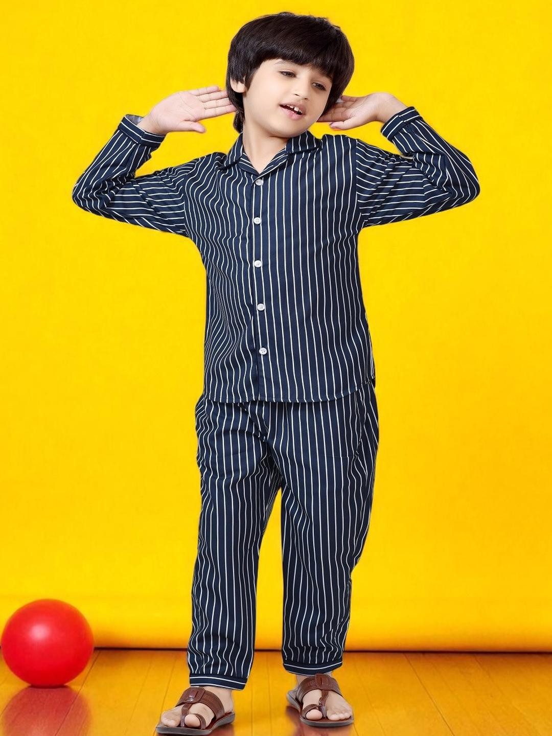 Club96 Navy Blue Cotton Blend Printed Night suits