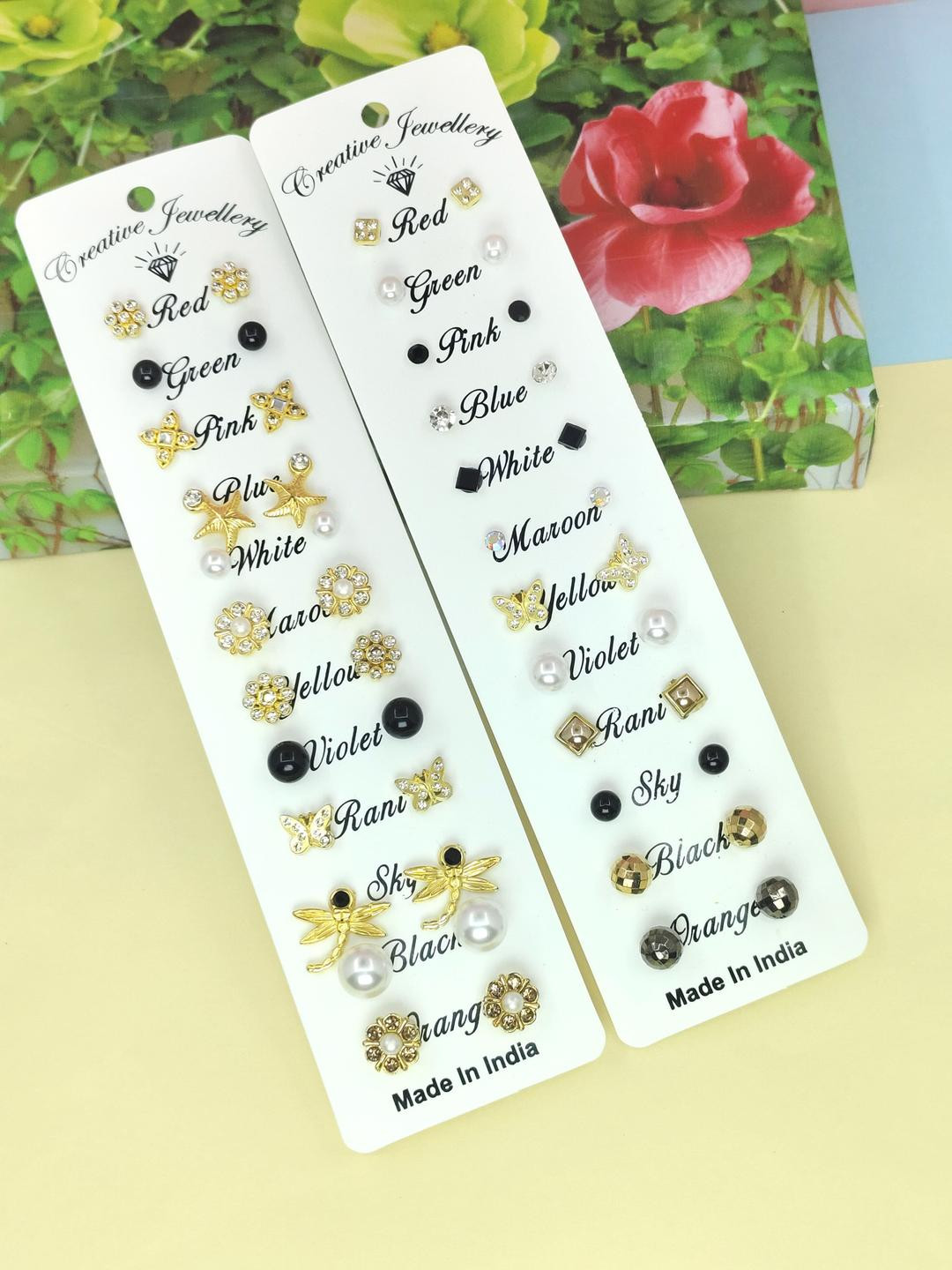 NAVJAI Women Pair Of 12 Multicoloured Daily Wear & Fashion Stud Earrings