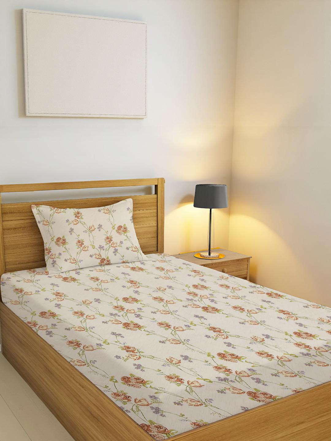 IVAZA Cream Floral 200 Microfiber Single