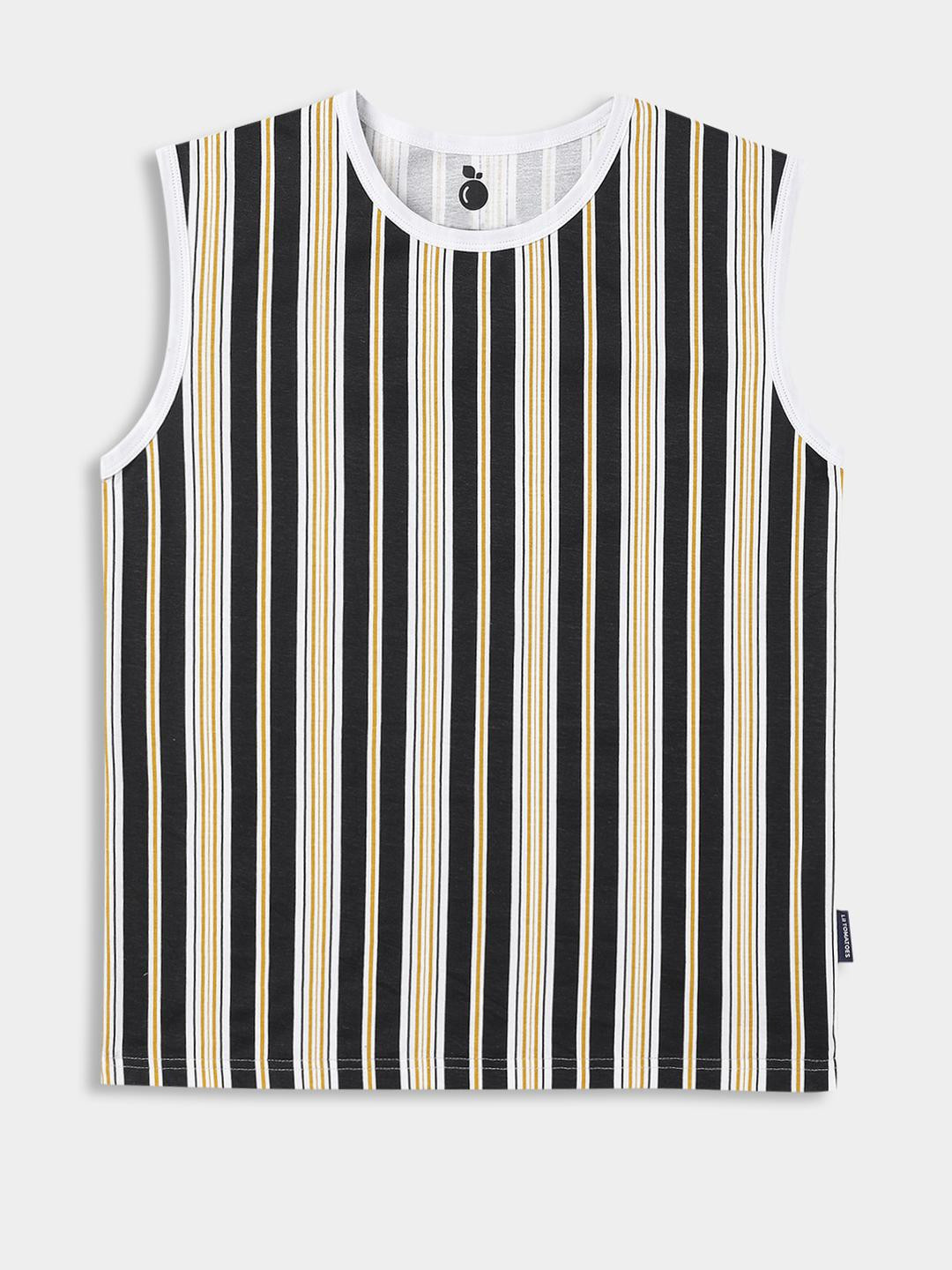 Lil Tomatoes Hbt Striped Cotton Round Neck Sleeveless T-shirt