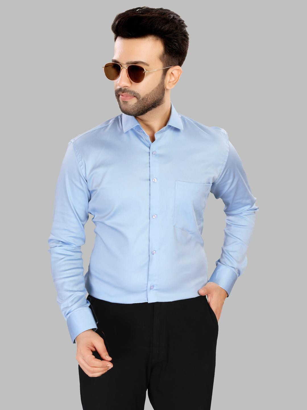 UR ETHICS Men Blue Satin Shirts