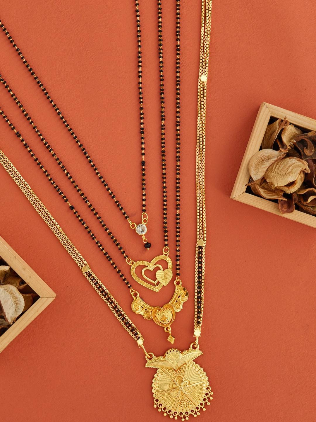 DIVASTRI Pack Of 4 Gold-Plated Artificial Bead Mangalsutra