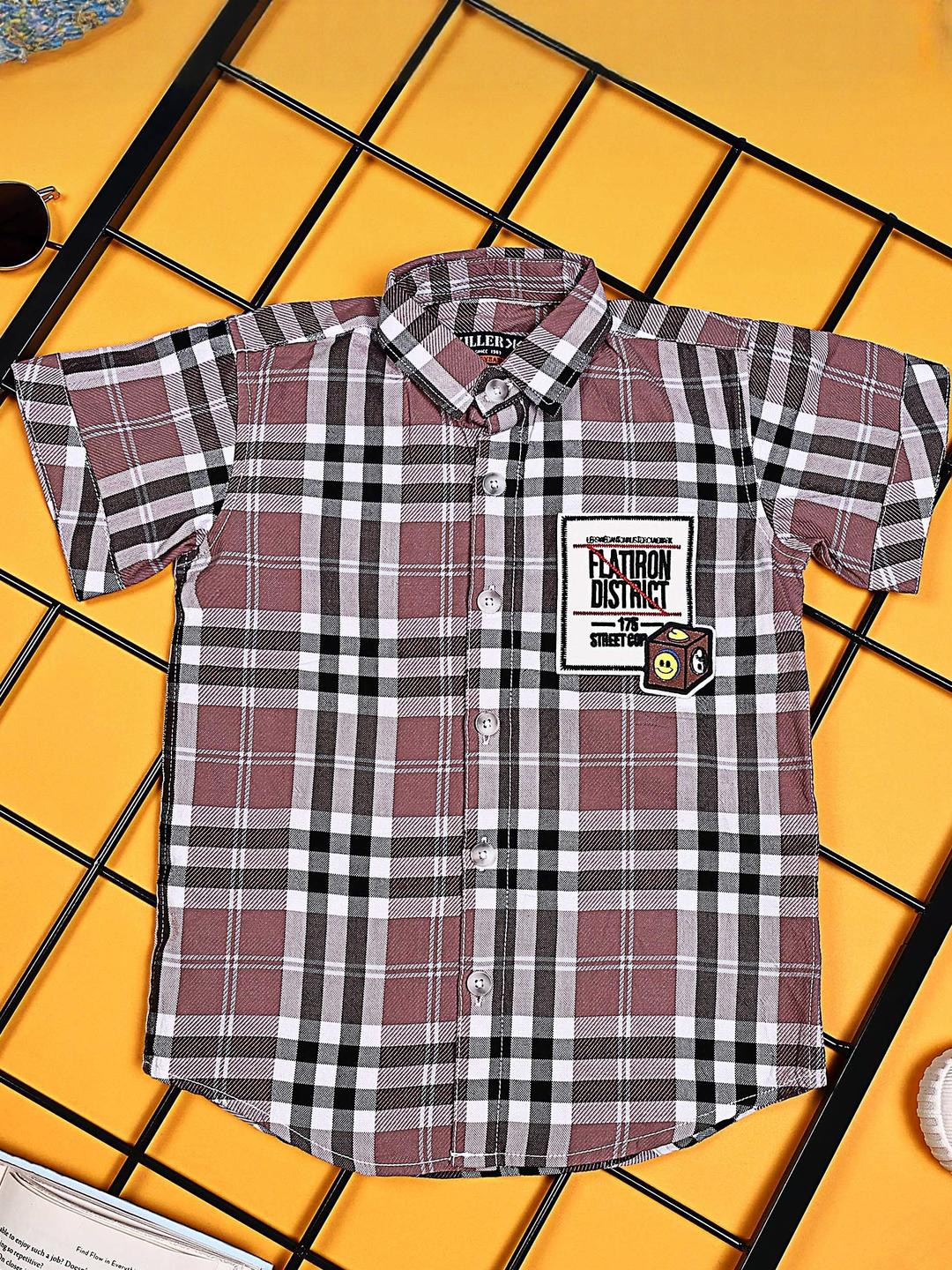 Killer Boys Pack of 2 Classic Fit Tartan Checked Spread Collar Cotton Casual Shirts
