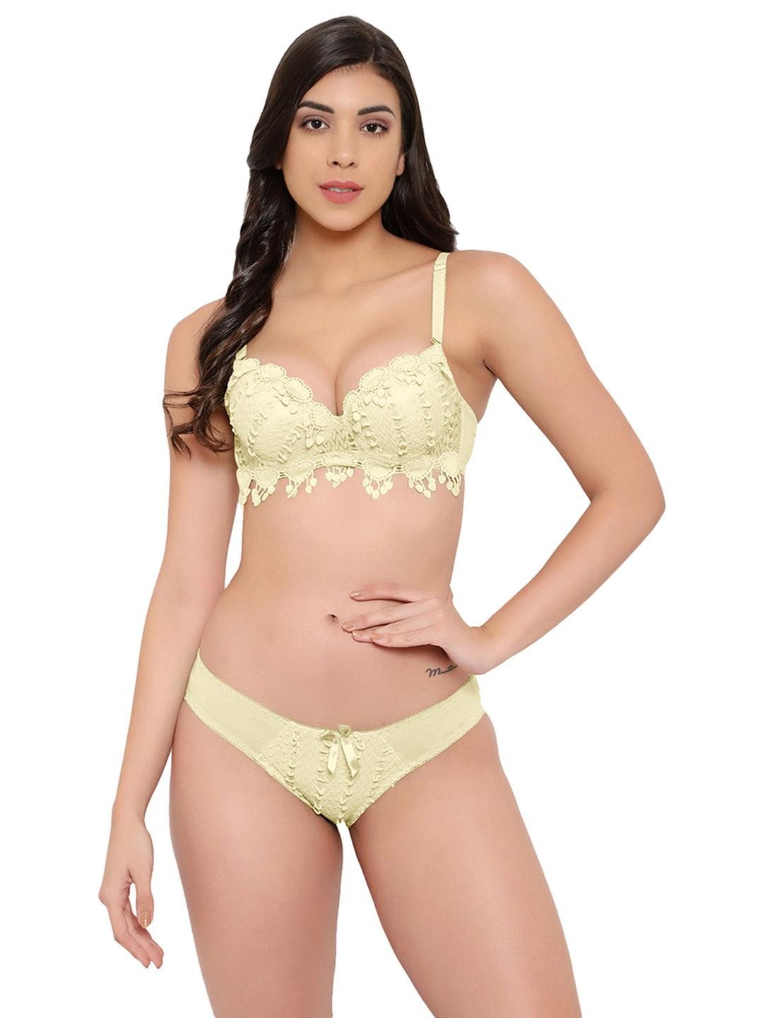 RUPRETOZ Yellow Underwired & Lightly Padded Cotton Lingerie Set