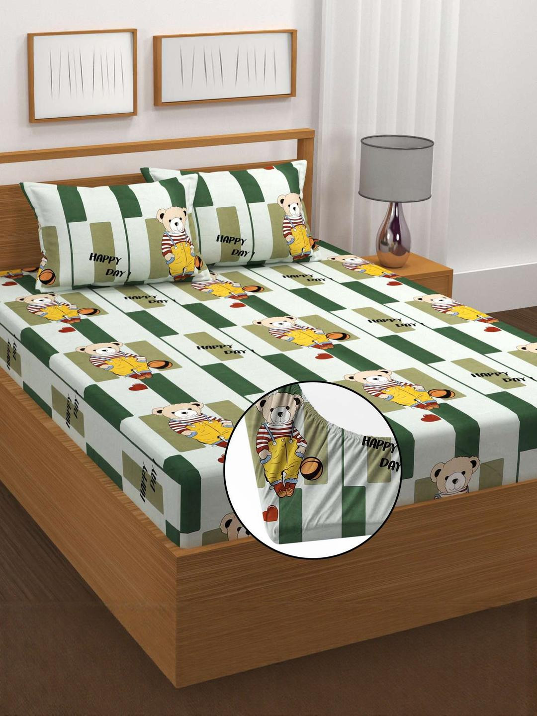 HIYANSHI HOME FURNISHING Cartoon Characters 330 TC King Bedsheet with 2 Pillow Covers