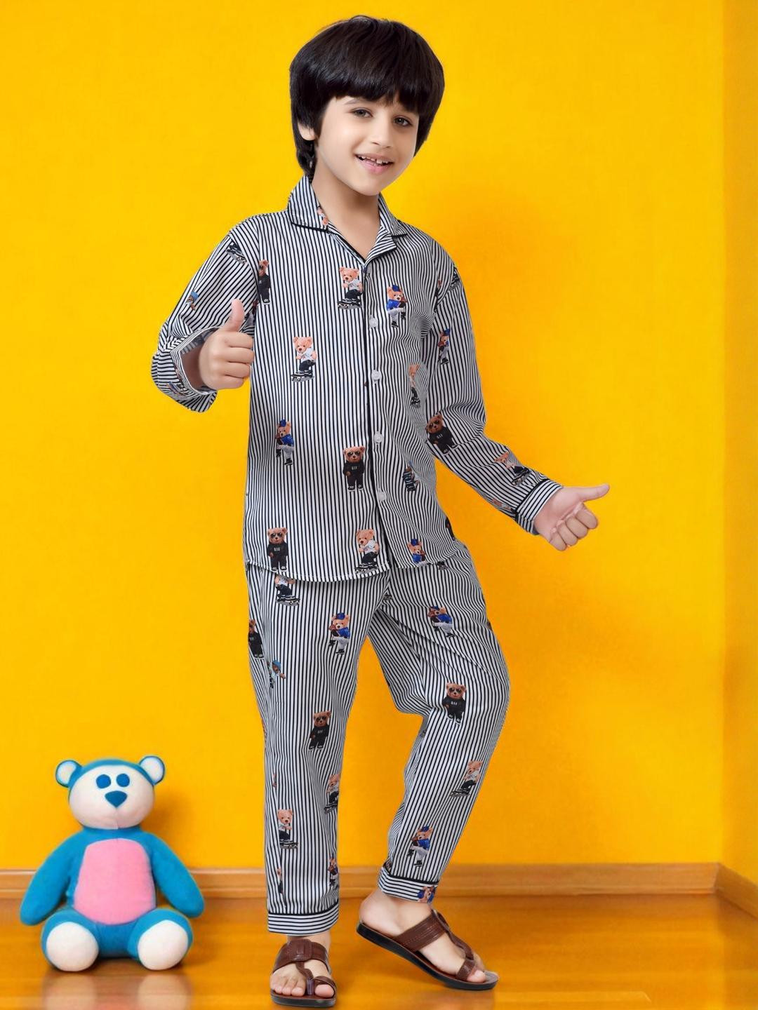 Club96 Grey Cotton Blend Printed Night suits
