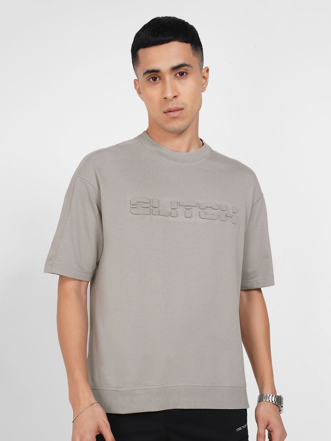Street 808 by Pantaloons Typography Self Design Pure Cotton Boxy Fit T-shirt
