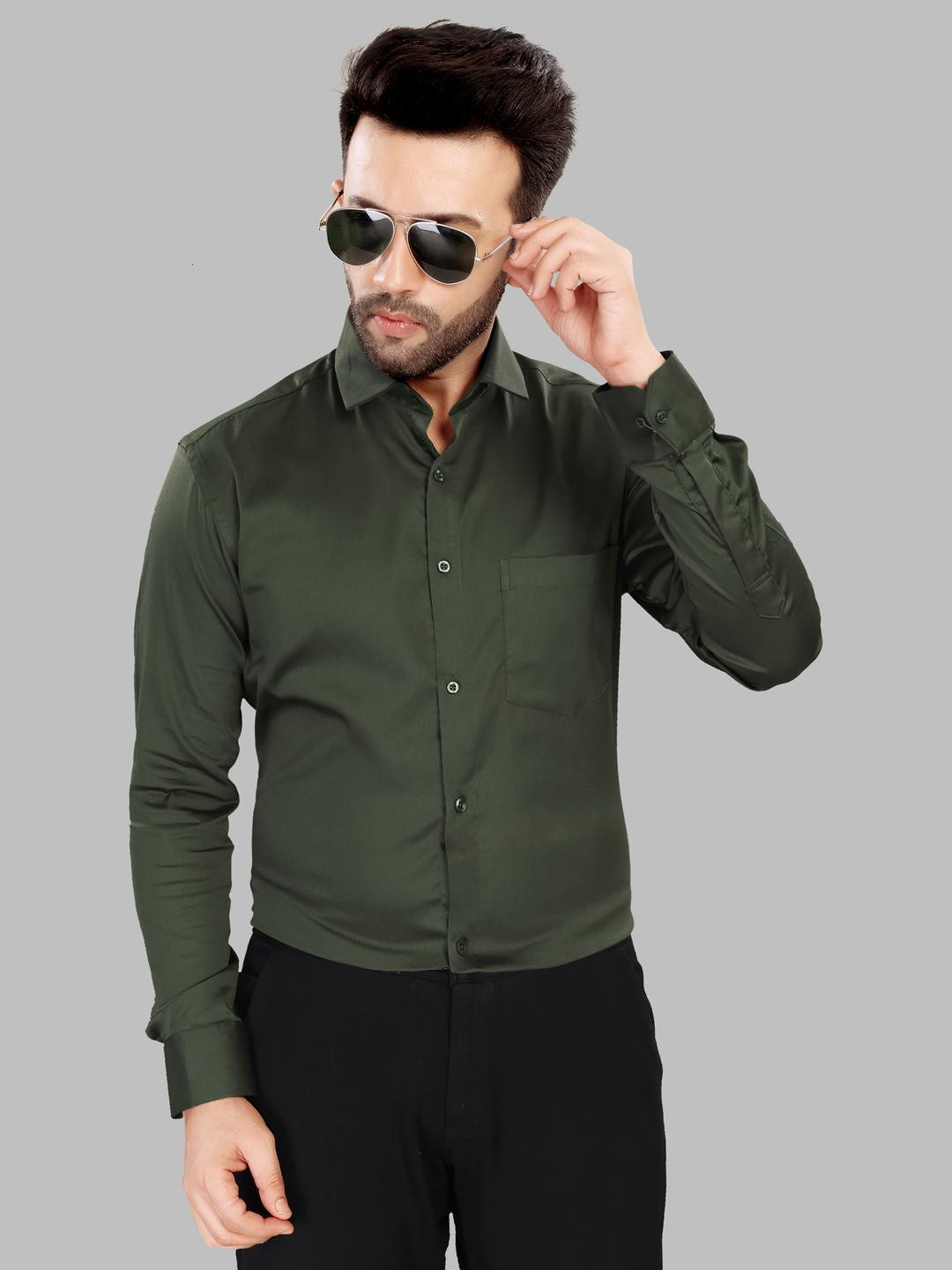 UR ETHICS Men Green Satin Shirts