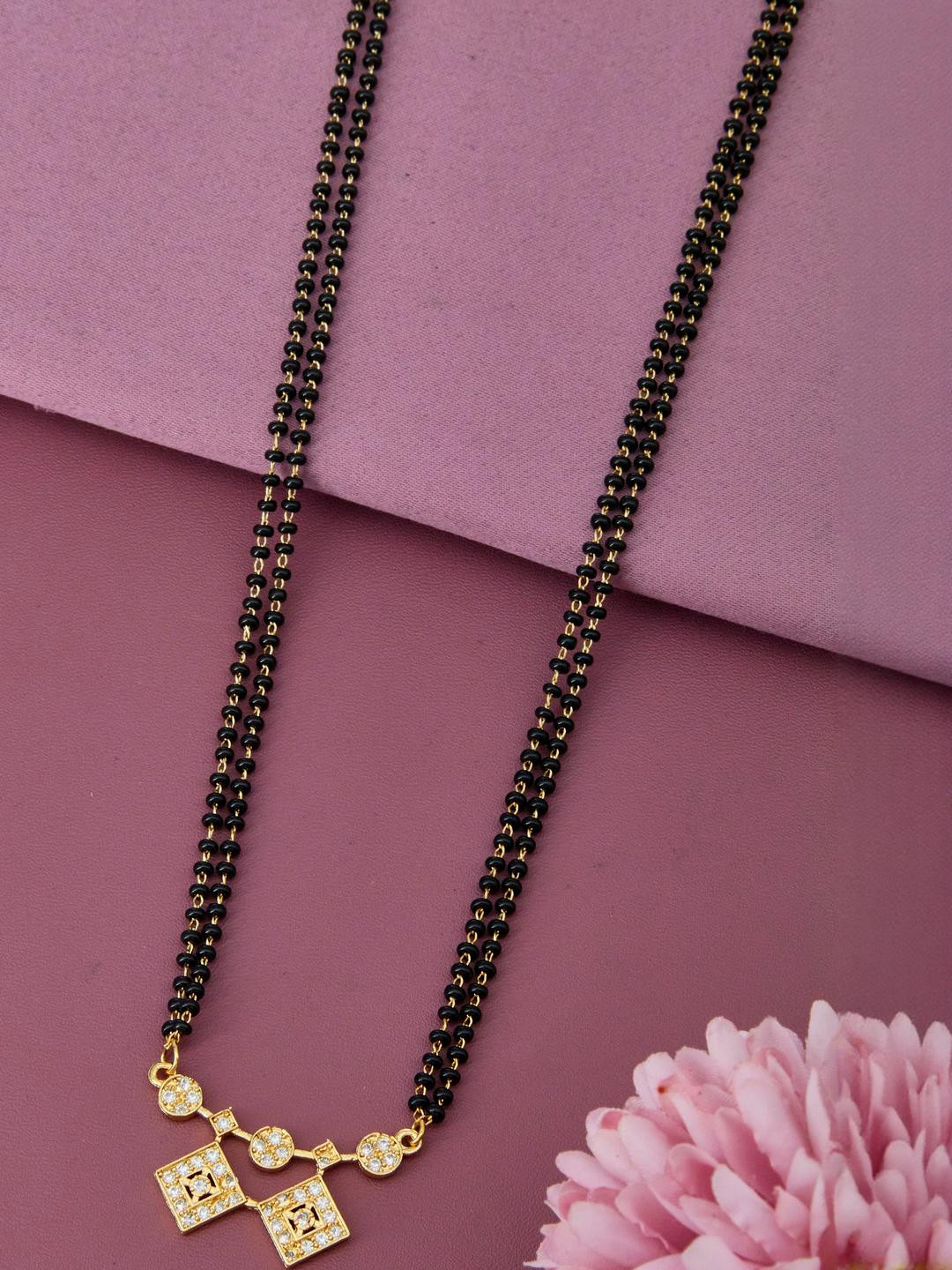 DIVASTRI Gold-Plated Pendant & Black Beads Mangalsutra