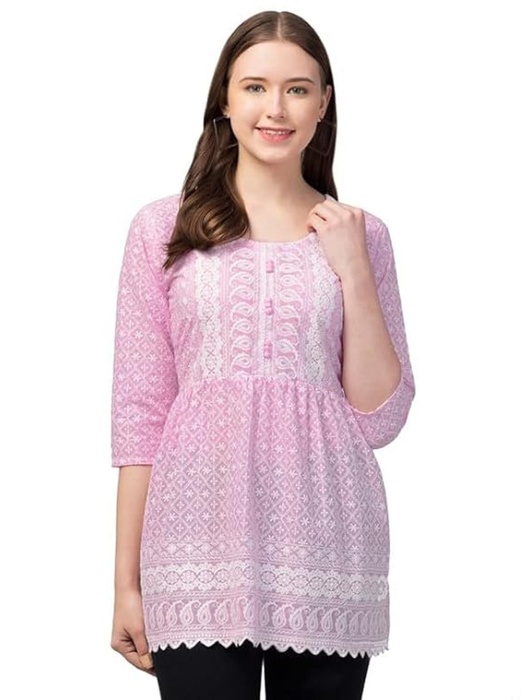 Aura Glam Women Pure Cotton Embroidered Kurtis