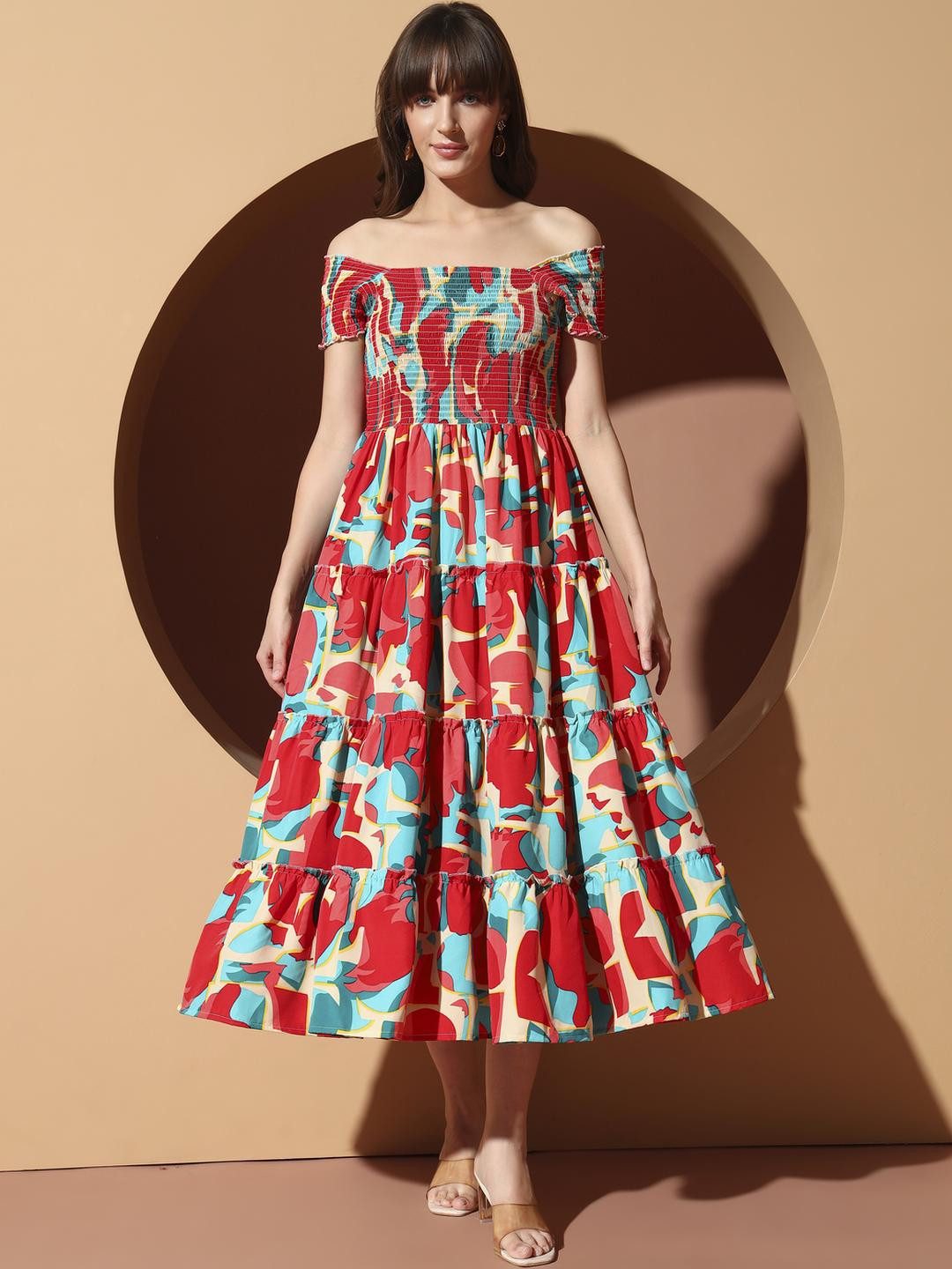 LookShine Adults-Women Red Polyester Printed A-Line Dress