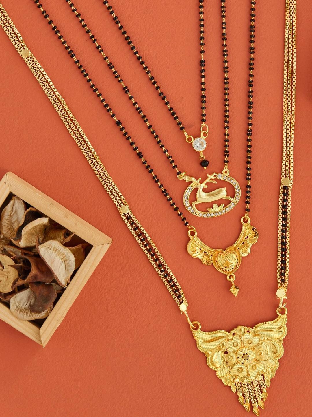 DIVASTRI Pack Of 4 Gold-Plated Artificial Bead Mangalsutra
