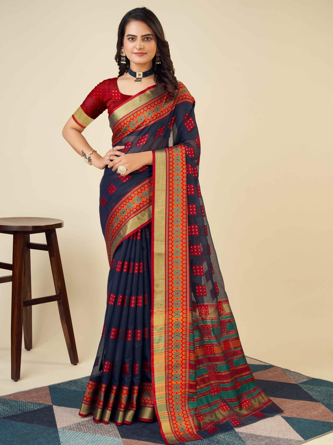 VARNI FABRICS Geometric Printed Kota Saree