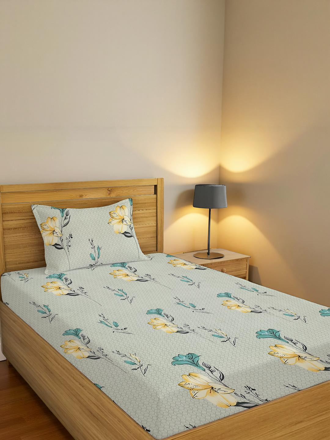 IVAZA Lime Green Floral 100 Polyester Single