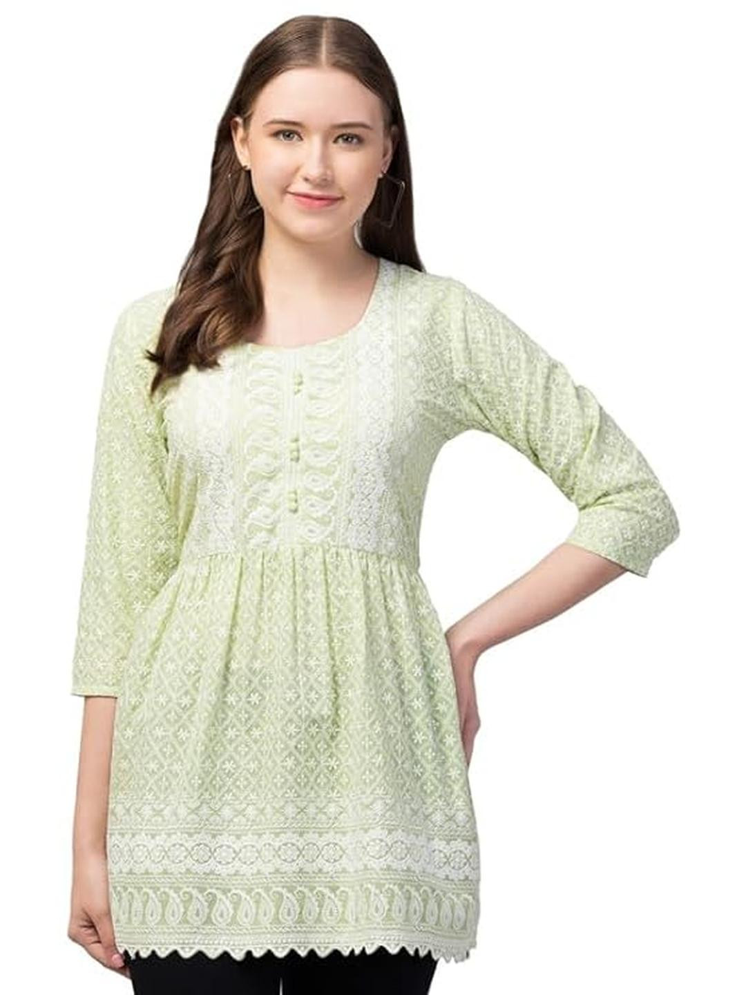 Aura Glam Women Pure Cotton Embroidered Kurtis