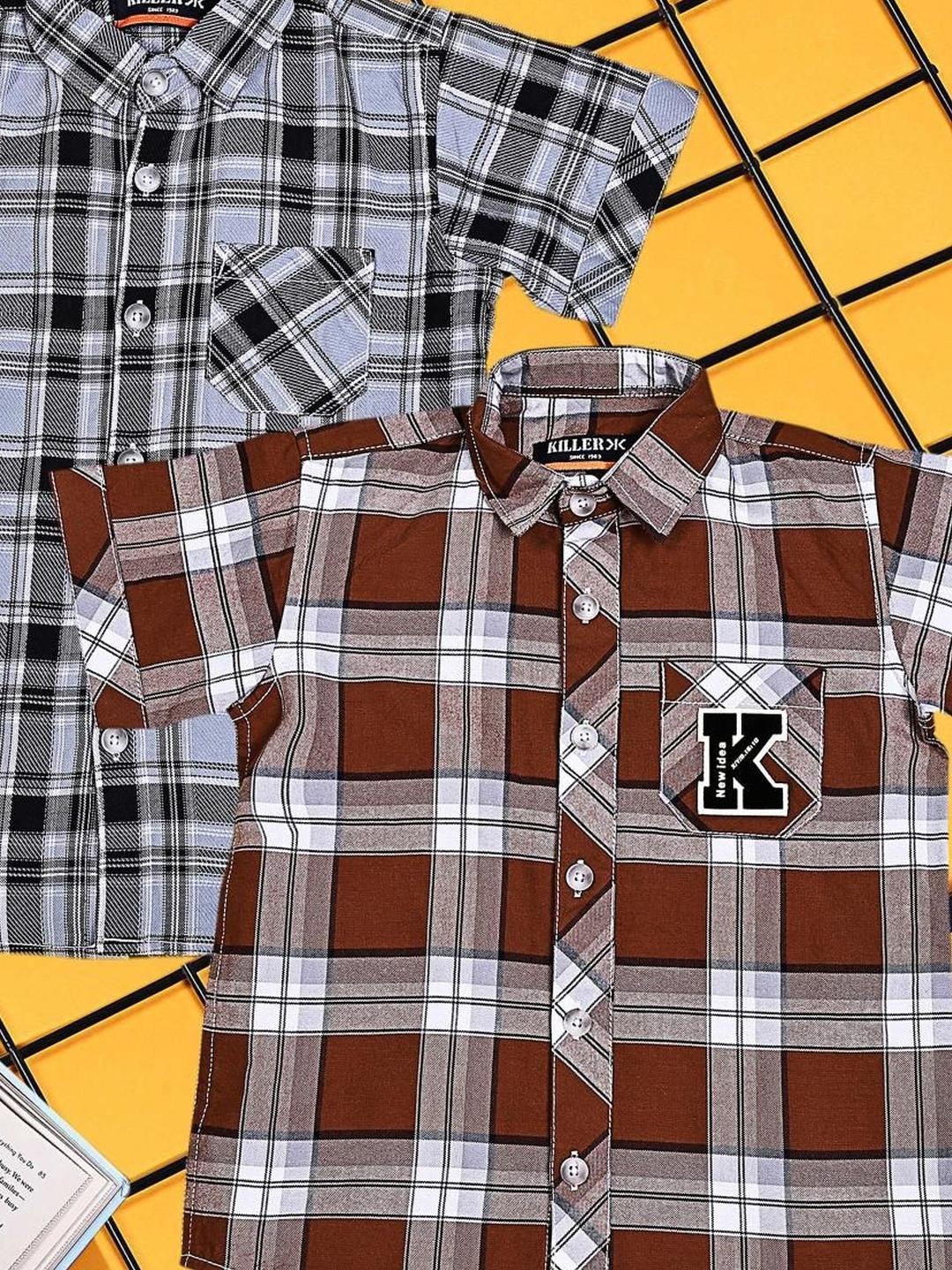 Killer Boys Pack Of 2 Tartan Checks Checked Spread Collar Cotton Shirts