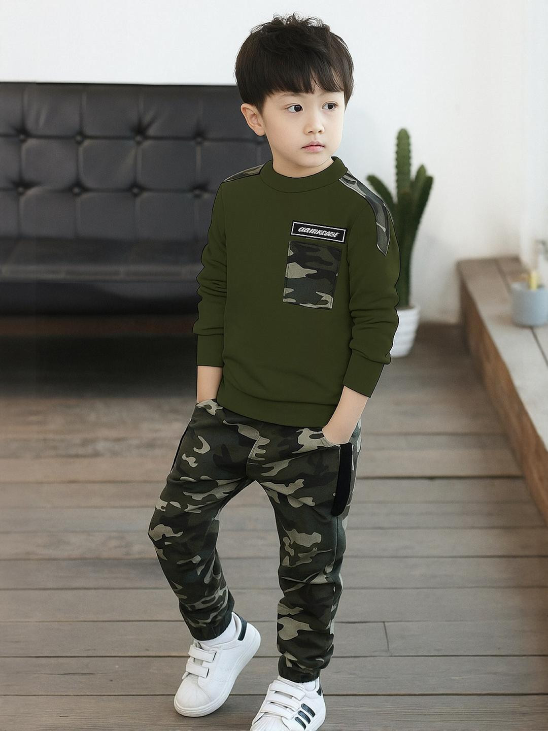 kilimoli Boys Camouflage Printed Track Pant & T-Shirt Set