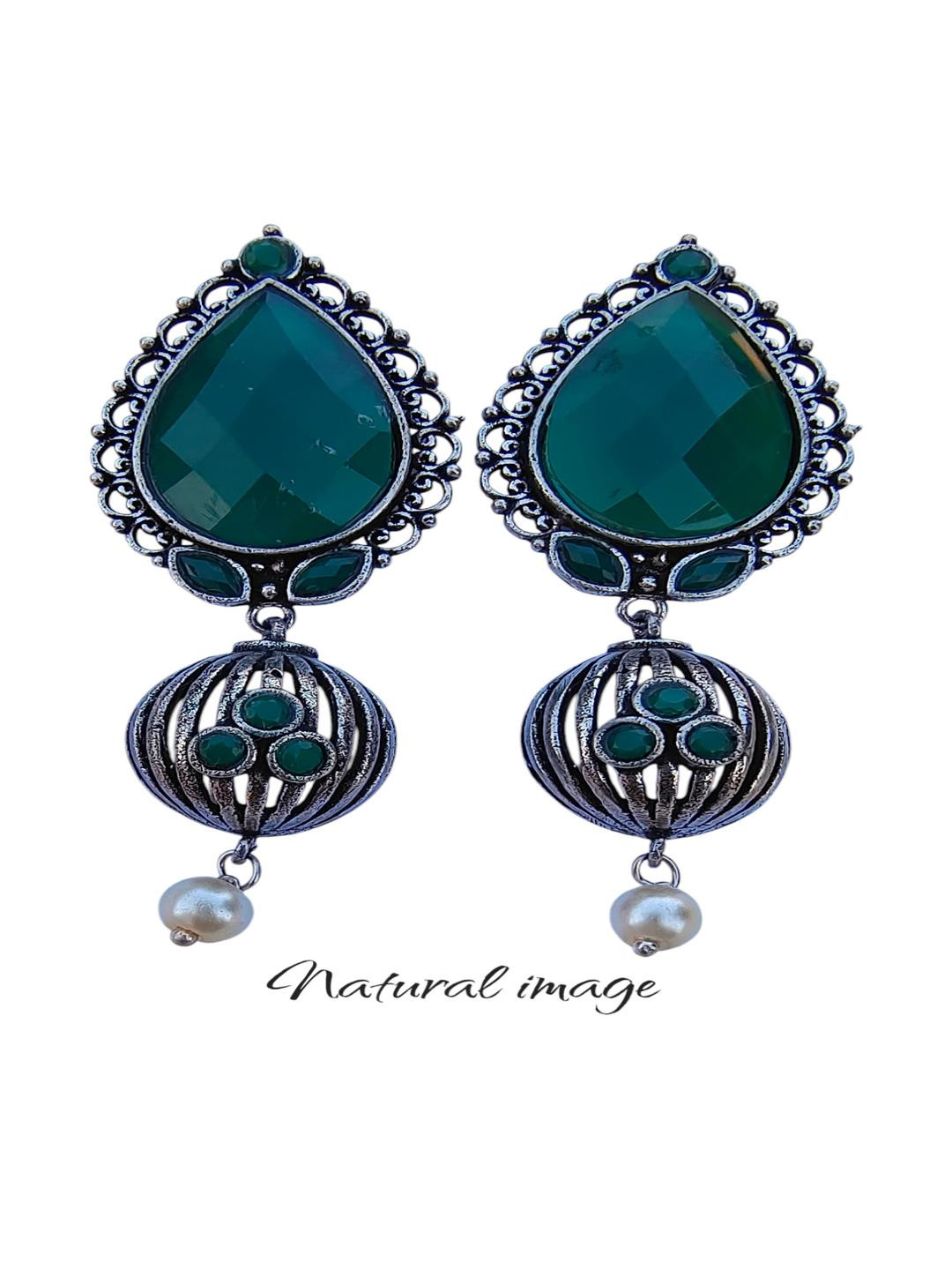 LAXMIT Silver-Plated Brass Artificial Stones Earrings