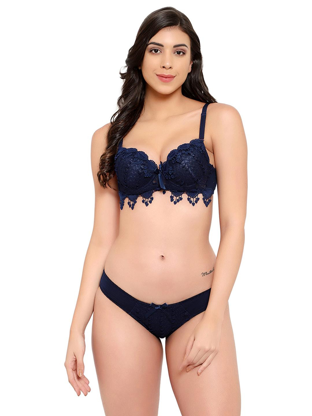 RUPRETOZ Blue Underwired & Lightly Padded Cotton Lingerie Set