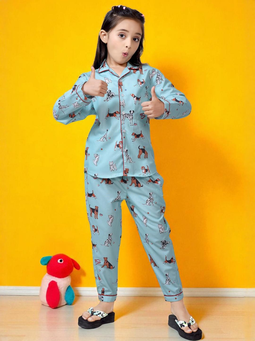 Club96 Sea Green Cotton Blend Printed Night suits
