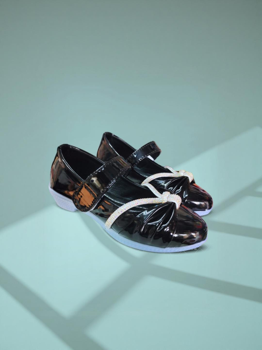 FootStation Girls Black Embellished Party Bellies with Stone Strap