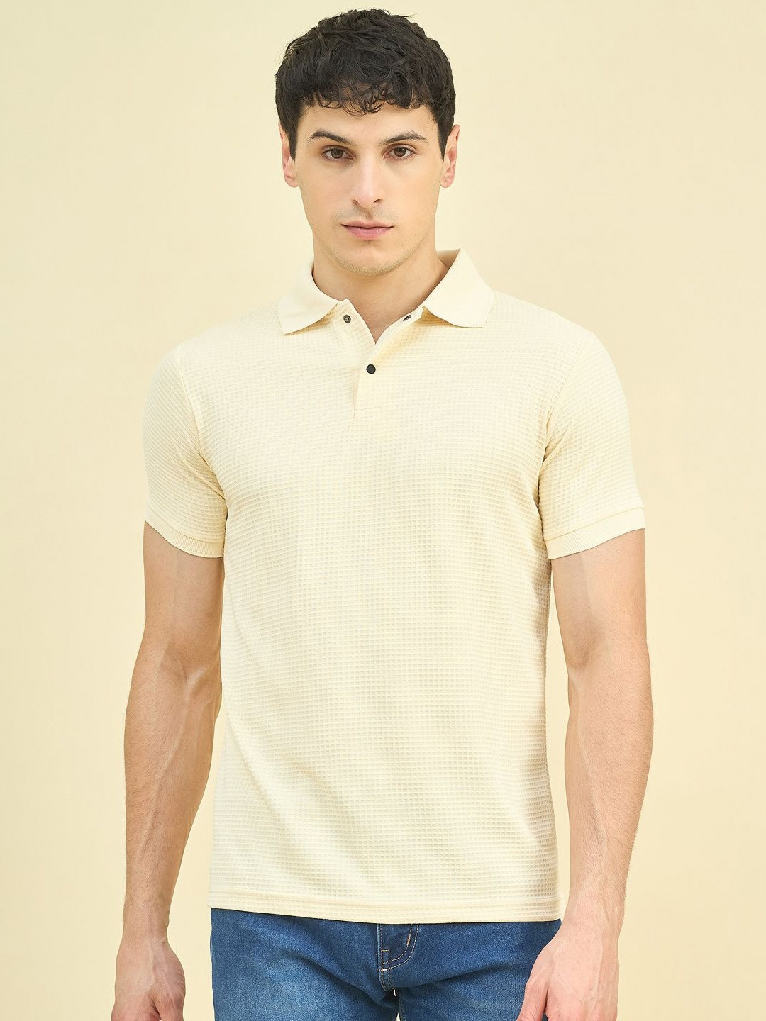 Mast & Harbour Short Sleeves Polo Collar Cotton Flat Knit T-shirt