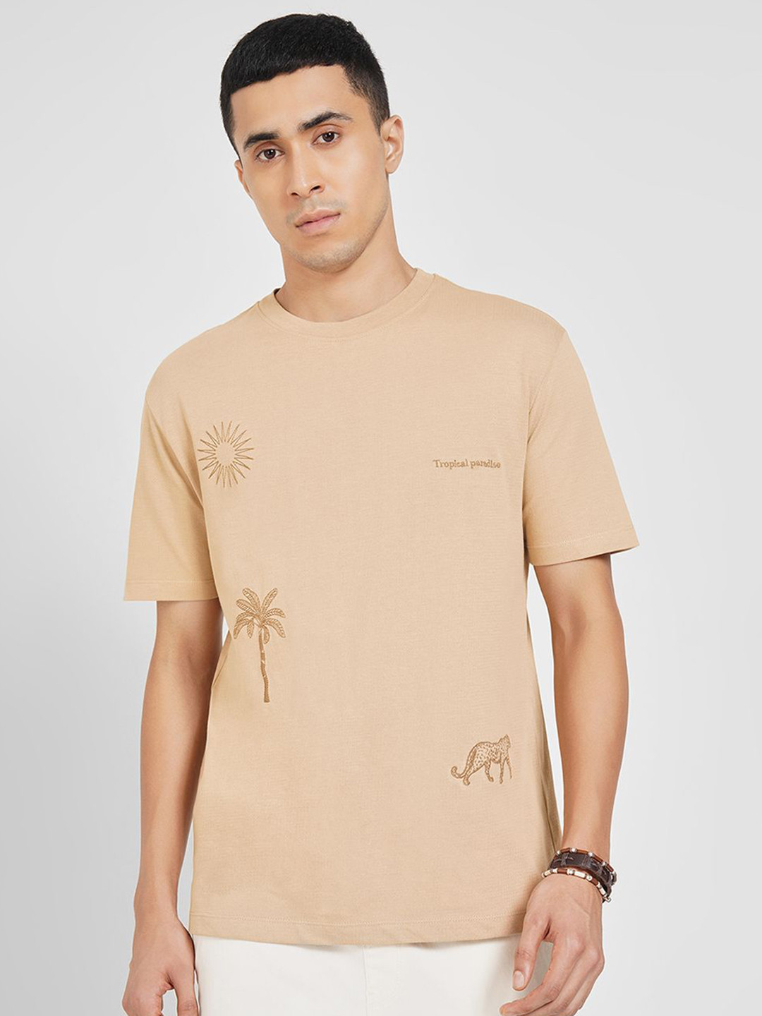 7 Alt by Pantaloons Floral Printed T-shirt Round Neck Cotton Relaxed Fit T-shirt