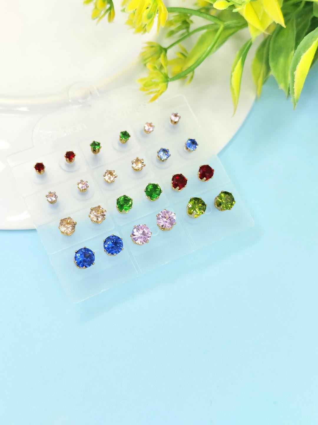 Shivarth 12 Pair Diamond Shaped Studs Earrings