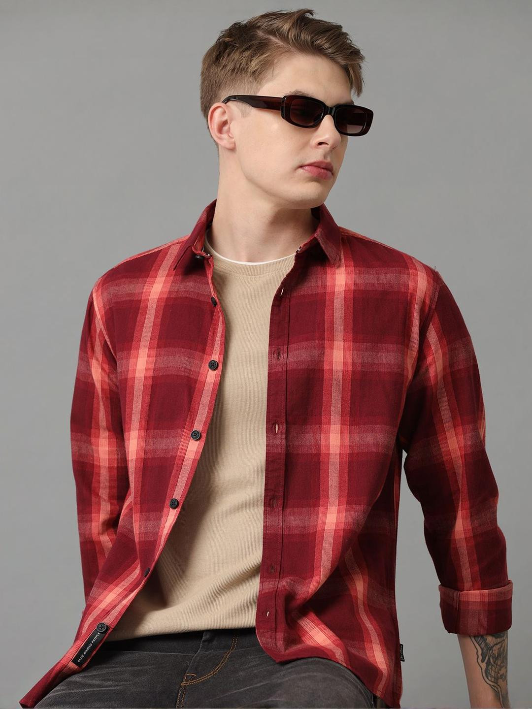 Voi Jeans India Slim Fit Tartan Checks Checked Cotton Casual Shirt