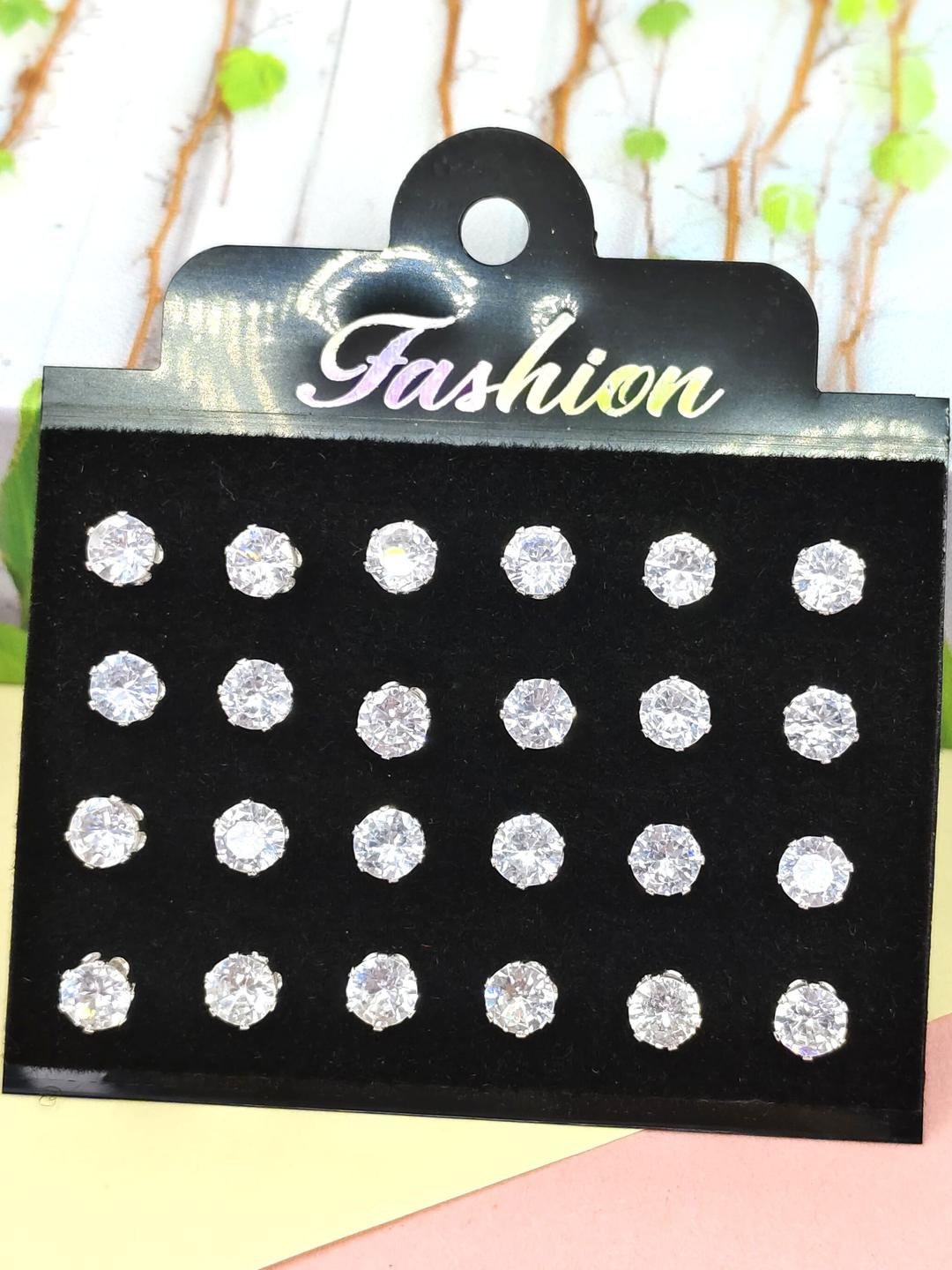 NAVJAI 12 Pair Diamond Shaped Studs Earrings
