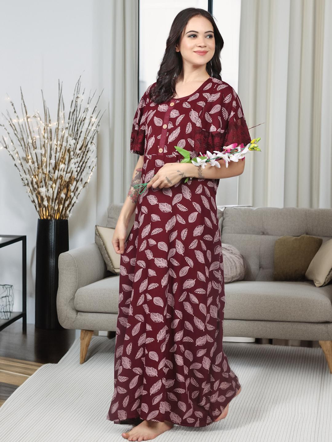 Be You Leaf Printed Maxi Nightdress