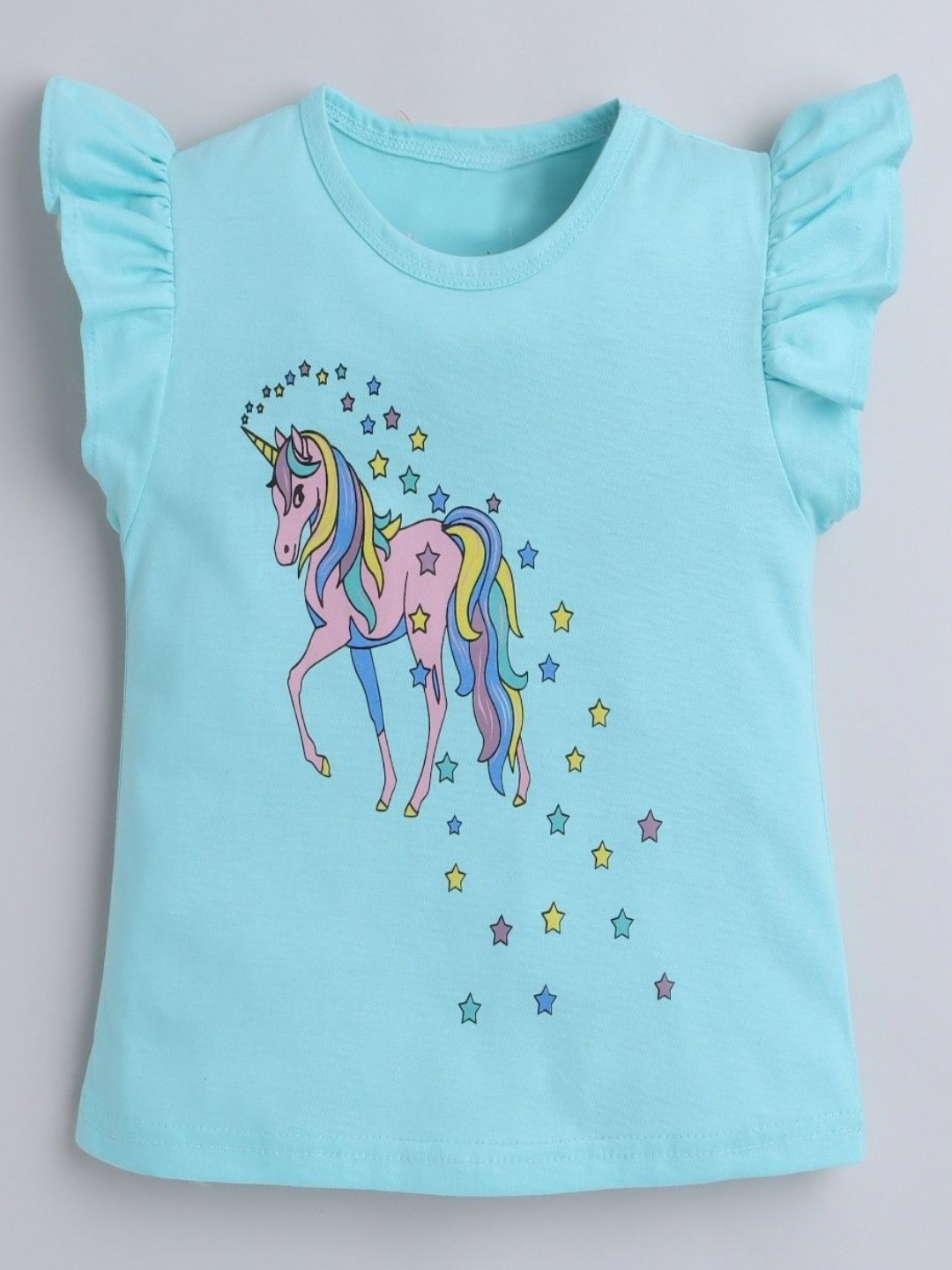 BRIGHT STARS KIDSWEAR Girls Graphic Printed Round Neck Pure Cotton T-shirt