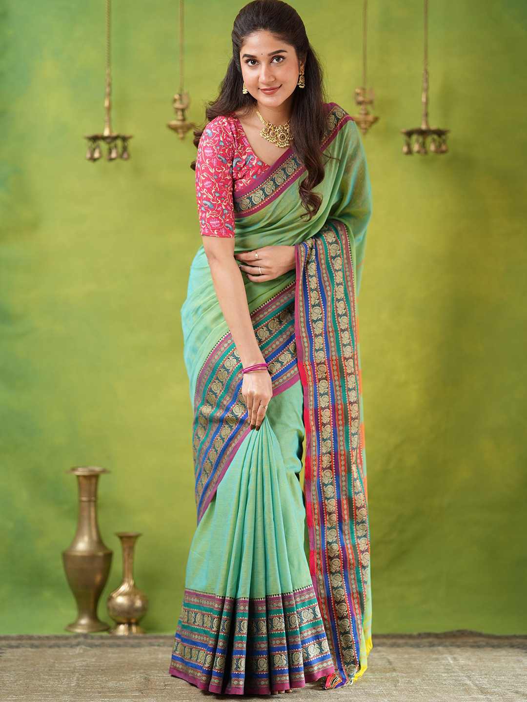 RAAG VARNAM Green Narayanpet Mercerized Cotton Saree