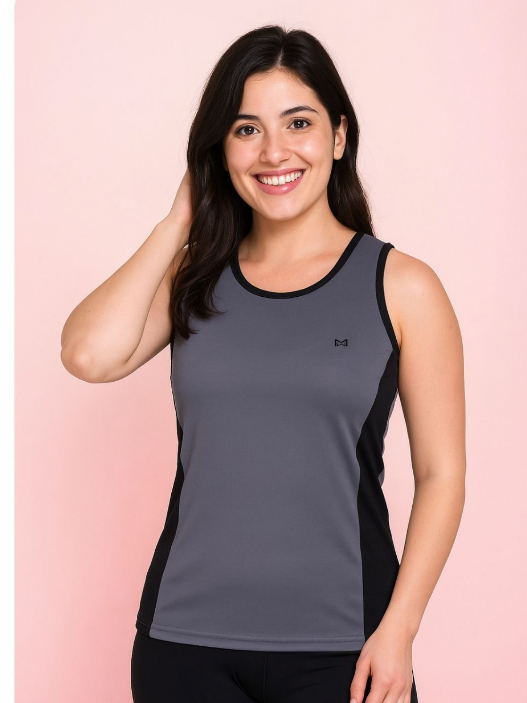 White Moon Colourblocked Round Neck No Sleeves Gym Workout Tank Top