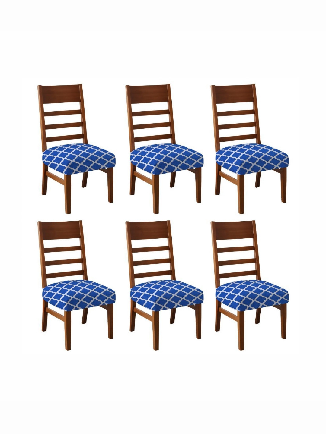 Lazi Set Of 6 Blue & White Diamond Printed 200 GSM Dining Chair Base  Covers