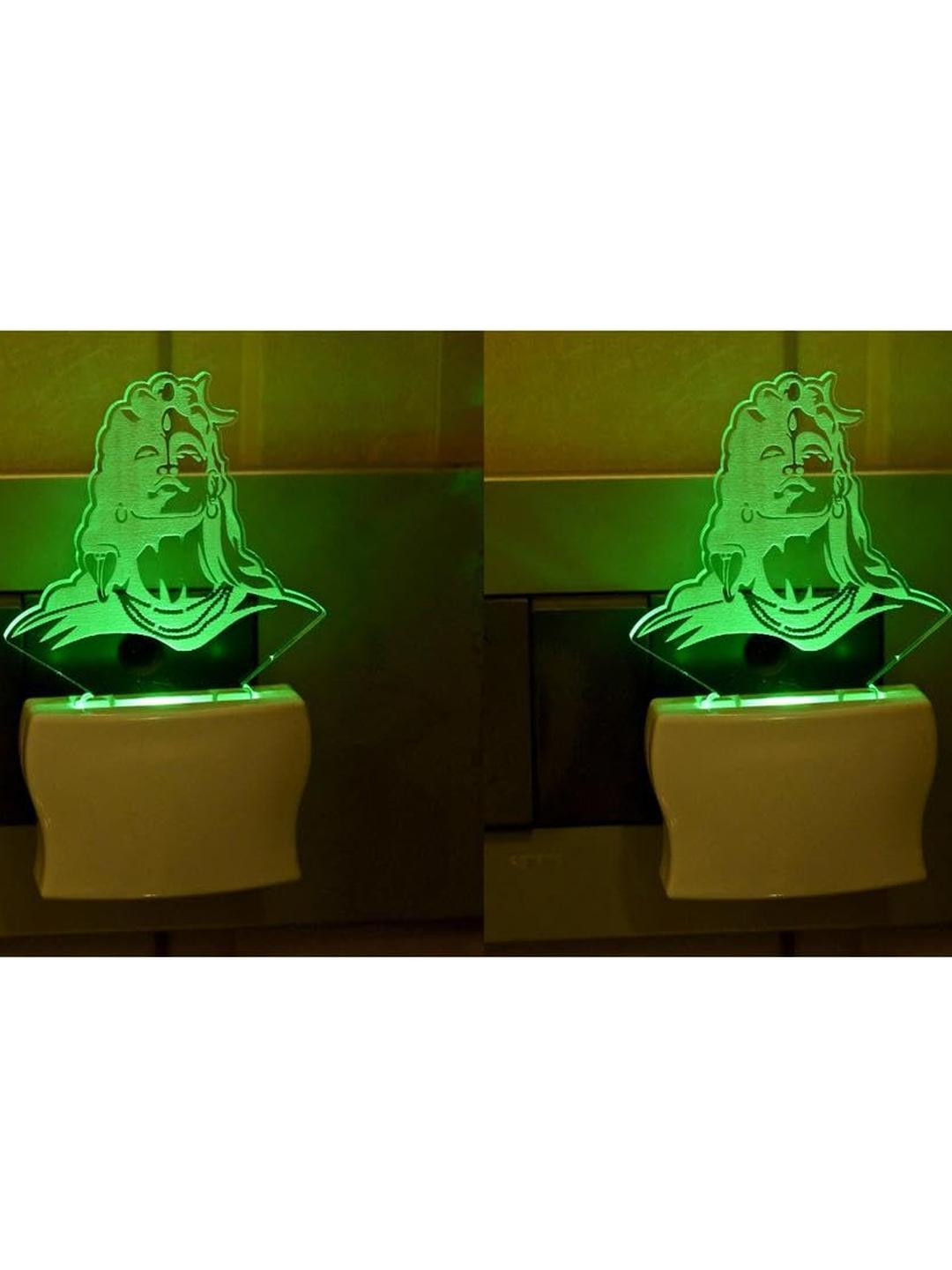 SOMIL Set of 2 Green & Blue Printed Glass Adiyogi Shiva Wall Lamp