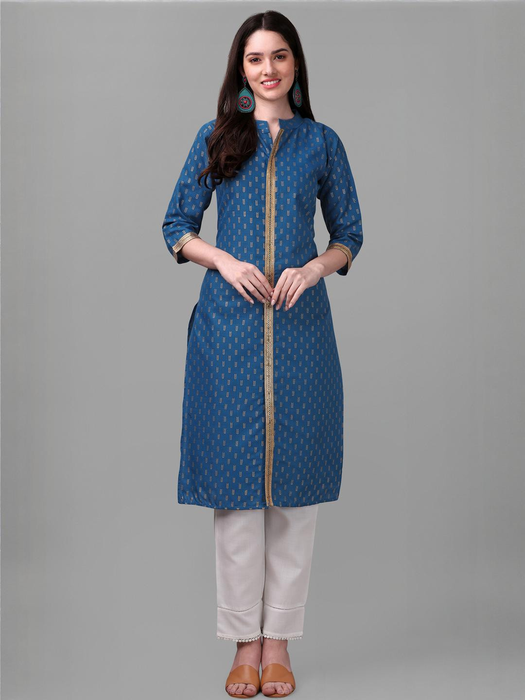 Solucions Women Blue A-Line Cotton Kurtas