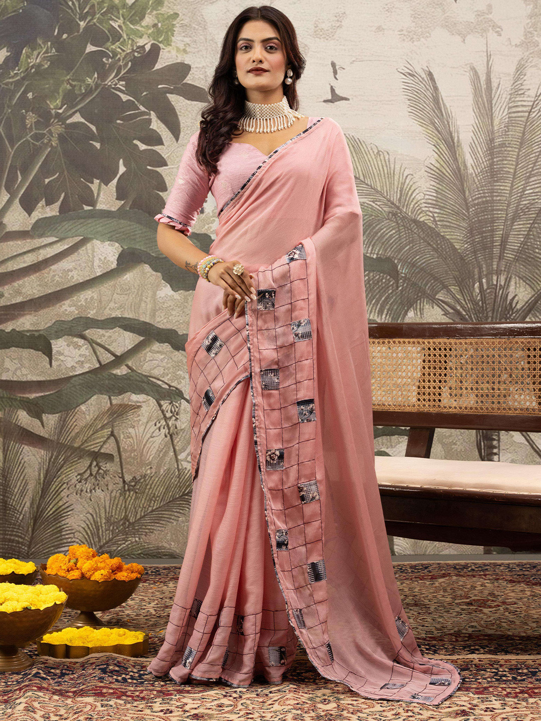 Sedora Couture Patchwork Poly Georgette Saree