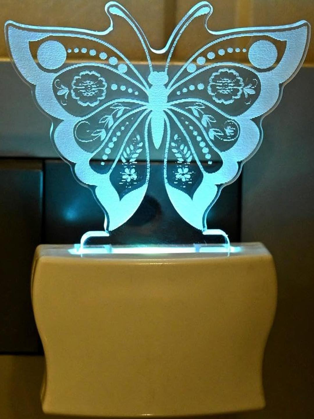 SOMIL Green & Blue Acrylic Butterfly Printed Glass With LED Night Lamp