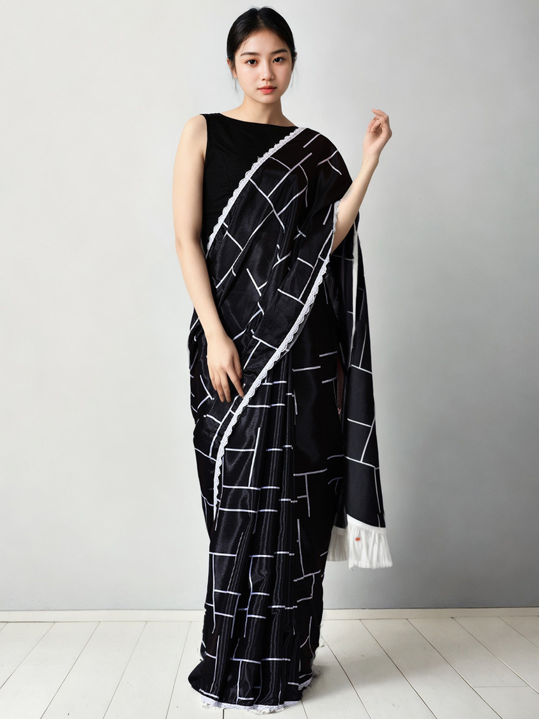 KALINI Geometric Printed Chinon Saree