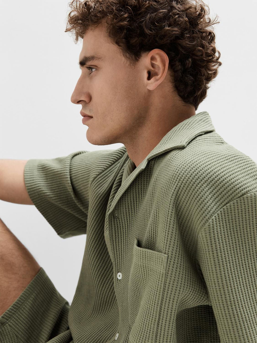 SELECTED Boxy Fit Textured Cuban Collar Casual Shirt