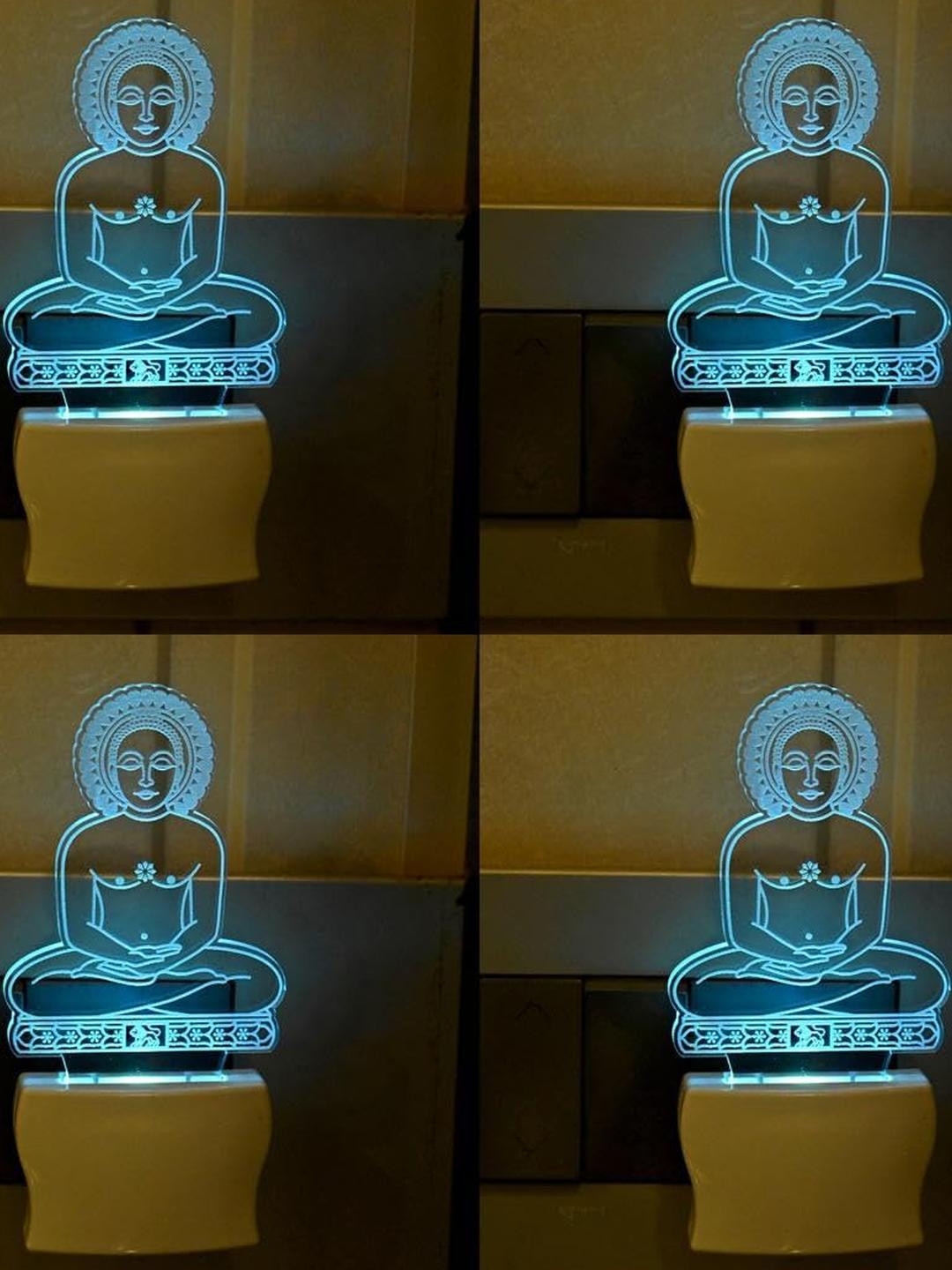 SOMIL Green & Blue Pack of 4 Acrylic Buddha Printed Glass With LED Night Lamps